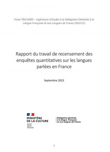 Fiona Trichard. Rapport du travail de recensement des enquêtes quantitatives sur les langues parlées en France, 2023